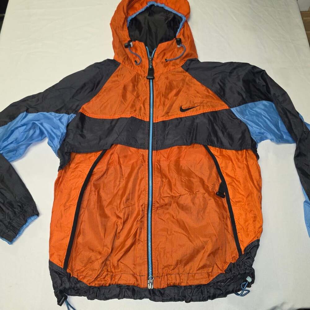 Vintage Nike ACG Orange Black Blue Hooded Windbreaker Jacket Medium